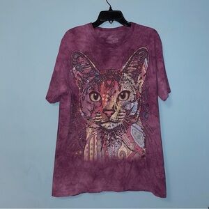 The Mountain 2015 Psychedelic Big Cat Graphic Purple Tie Dye Tee Size Large